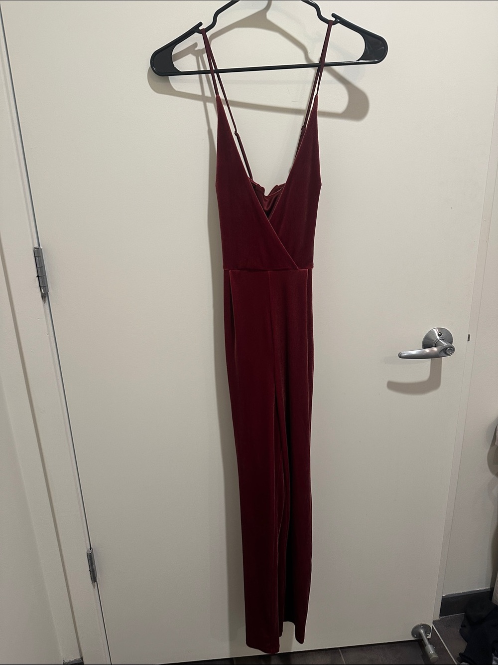 Burgundy Velvet V-Neck Jumpsuit
